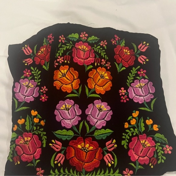 Black Velvet Bustier Corset Top Strapless Floral Lace Embroidery  Curvy hem 1 Sz - Picture 4 of 12